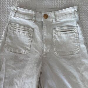 H&M Cream Denim Trousers with Silver Button